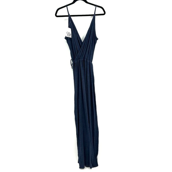 NWT CHASER Heather Blue Faux Wrap Spaghetti Strap Jersey Maxi Dress Size Medium - Picture 2 of 5